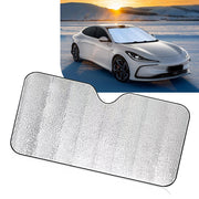 Zeathery front view showing silver sunshade protecting windshield and lowering cabin heat