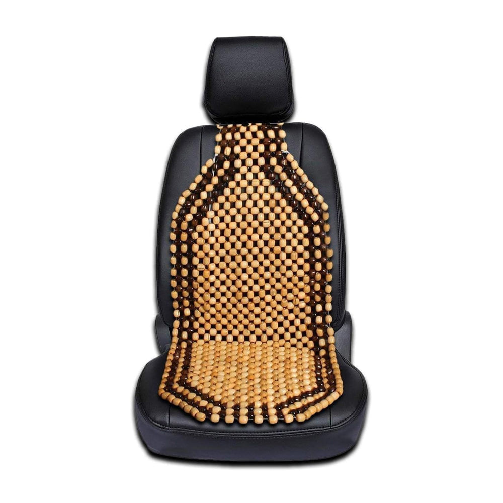 Zento Deals front view of wood beaded seat cover showing fit and finish benefit breathable comfort