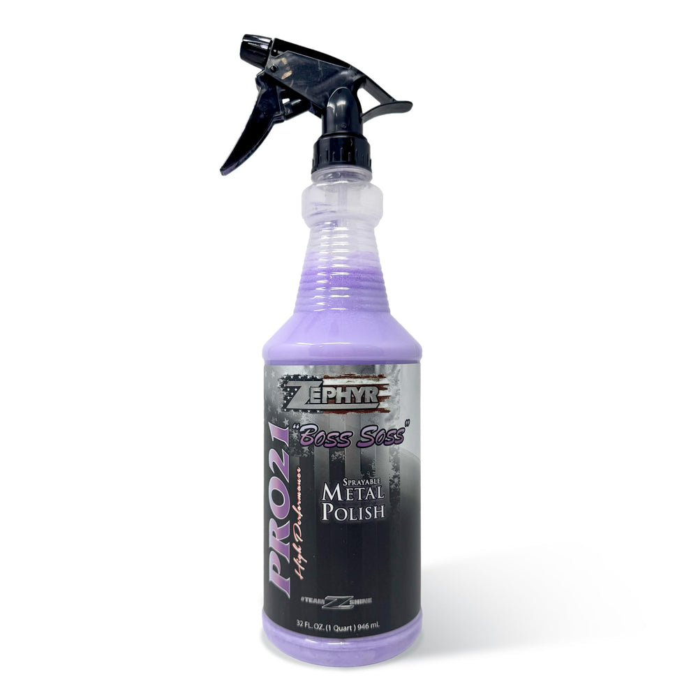 Zephyr Boss Soss front can showing 32 oz label and spray nozzle for easy use