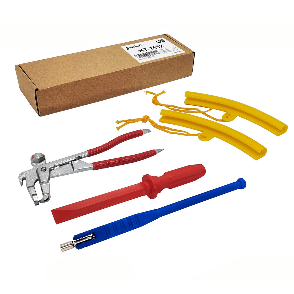 ZERINT front view of 4-piece wheel weight tool kit showing all components and storage benefit