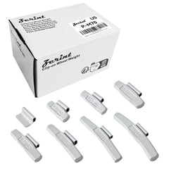 ZERINT front packaging showing the 70-piece grey P-style wheel weight kit and organized layout
