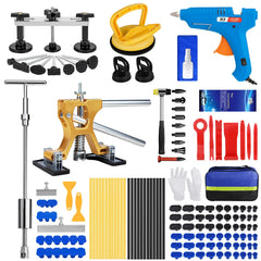 ZEUSFIRE front packaging of the 134PCS dent puller kit showing included tools and case benefit visibility