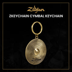 Zildjian back detail of keychain highlighting solid brass construction and finish