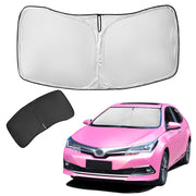 ZOIBV sun shade front coverage on Corolla showing full windshield protection and cooler cabin