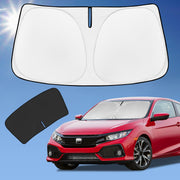 ZOIBV front view of sunshade on windshield showing full coverage and protection