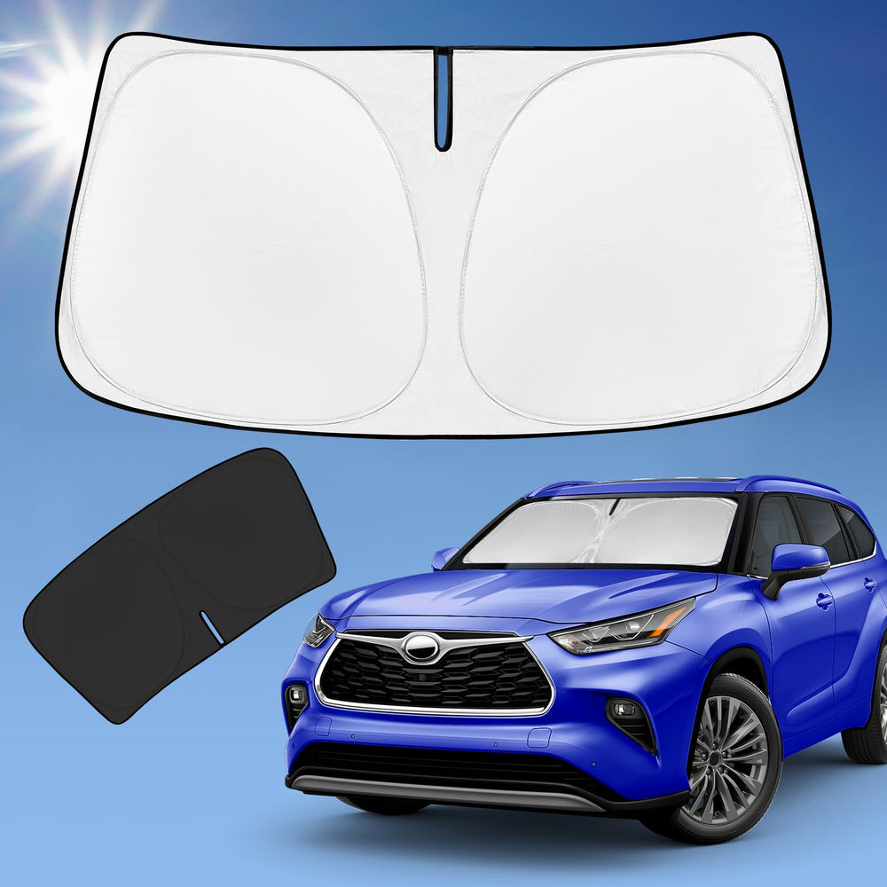 ZOIBV front packaging showing full Highlander windshield coverage and quick setup benefit