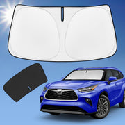 ZOIBV front packaging showing full Highlander windshield coverage and quick setup benefit