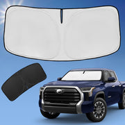ZOIBV front packaging showing custom-fit Tundra sunshade protecting windshield