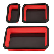 ZOLOTI front view of three red collapsible trays showing organization benefit
