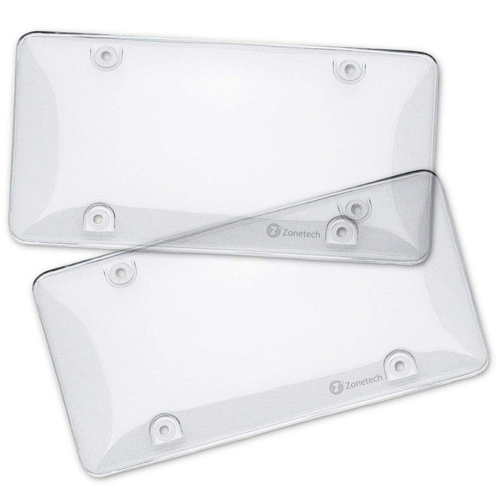 ZONETECH front view clear license plate cover showing discreet protection