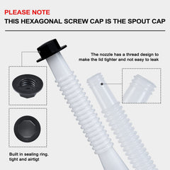 Zoolowua assembled spout fitted to a metal gas can for neat, drip-free pouring