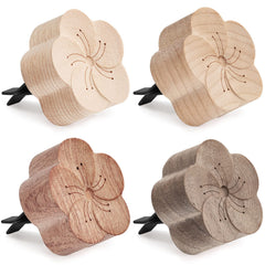 Zubebe front packaging wood flower diffusers showing four-piece set and benefits