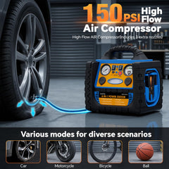 ZunDian air compressor gauge and hose visible for precise tire inflation