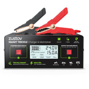 Zustov charger front panel showing controls and connectors for quick setup