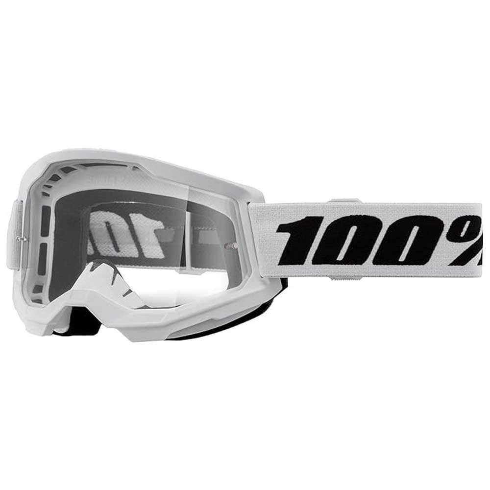 100% Strata 2 white front view showing clear lens and wide field of vision benefit