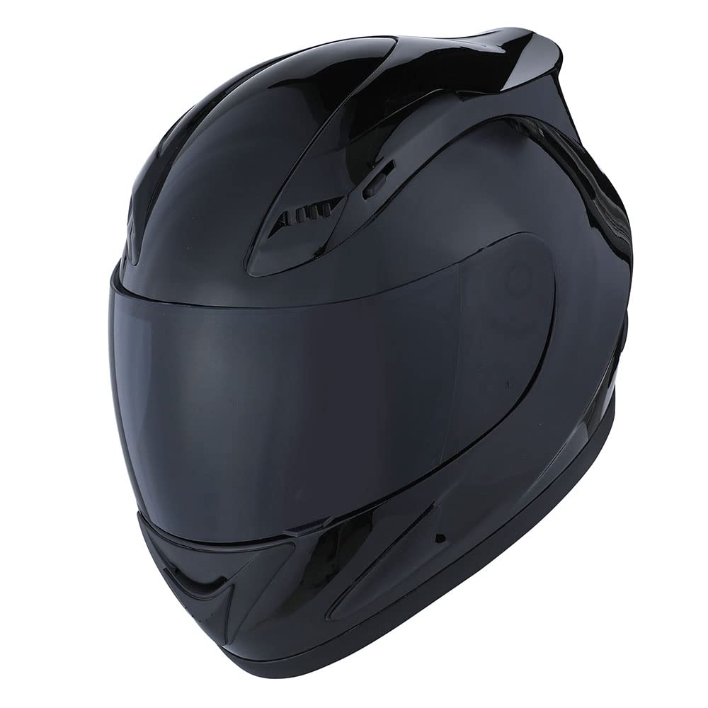 1Storm full face helmet front view showing glossy black finish and DOT label for confident protection