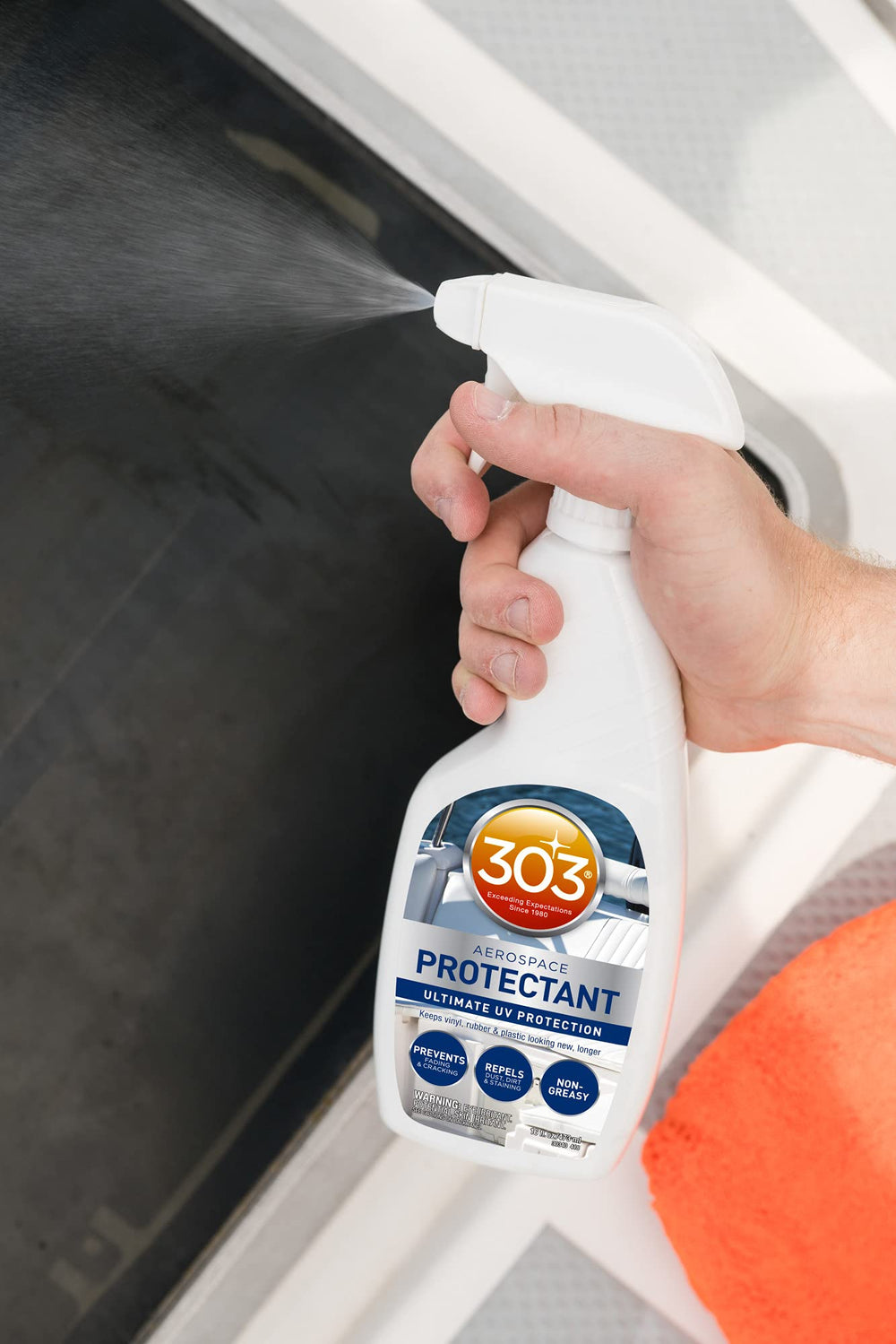 303 Products applied to boat console protecting trim and surfaces