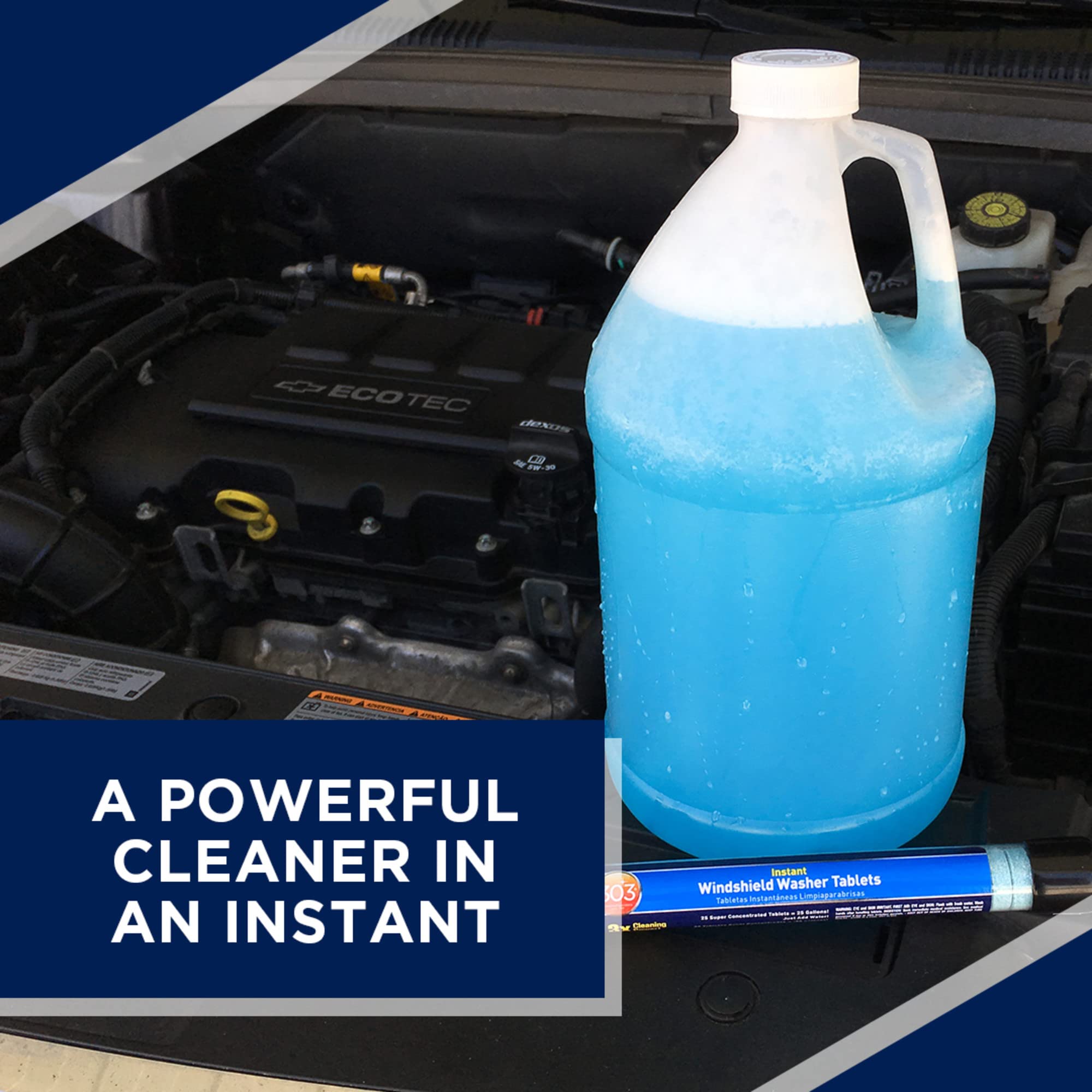 303 Products tablet dropped in car washer reservoir in use, simple refill benefit