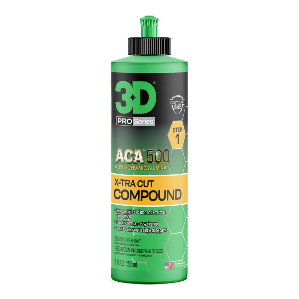3D ACA 500 front jar showing label and 8 oz size, professional cutting compound for deep correction
