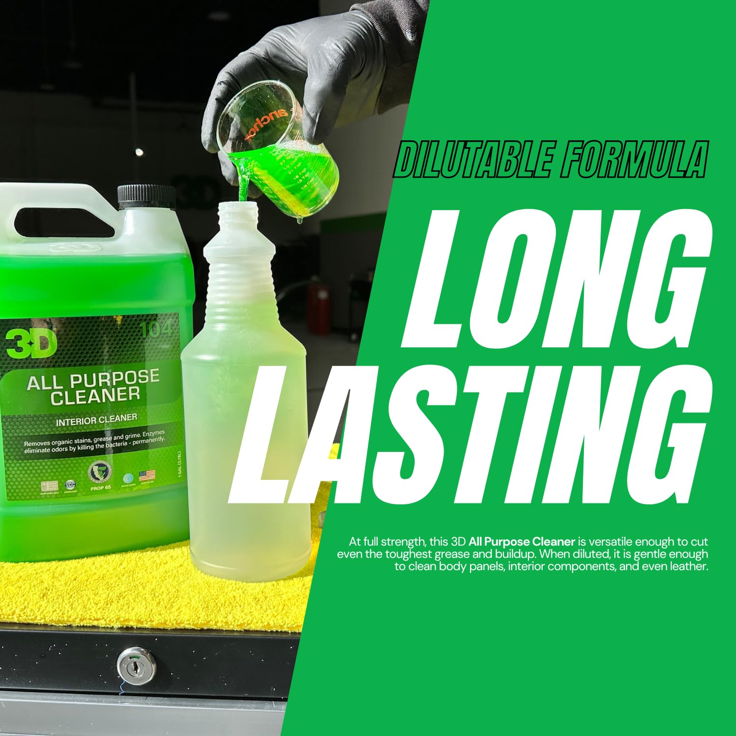 3D cleaner being applied to a dashboard for safe, streak-free cleaning benefit