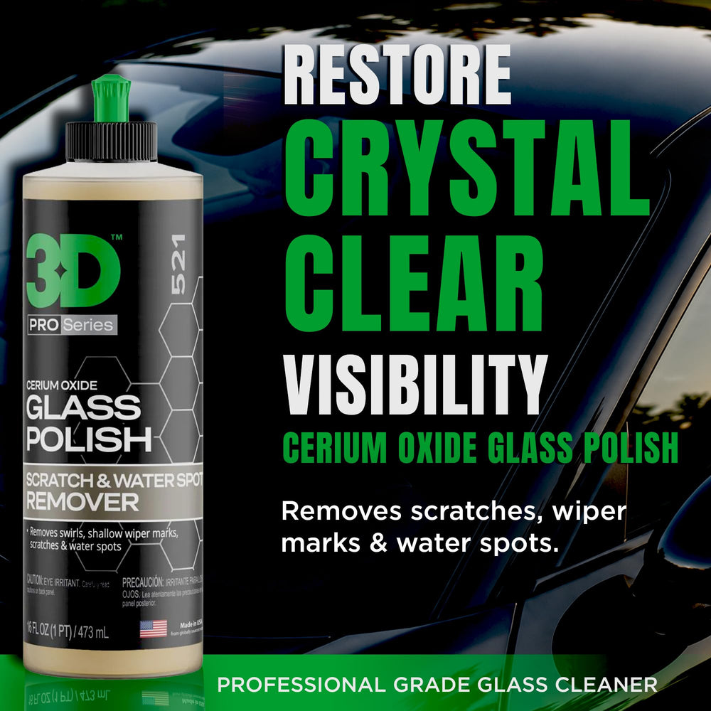 3D glass polish texture close-up highlighting cerium oxide polishing