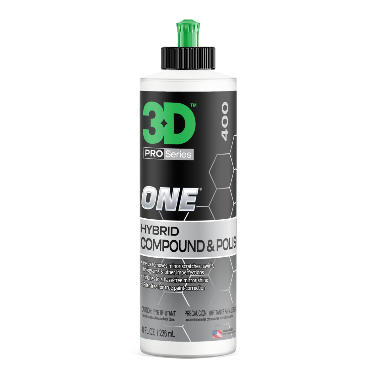 3D One front label on bottle showing product identity and benefits