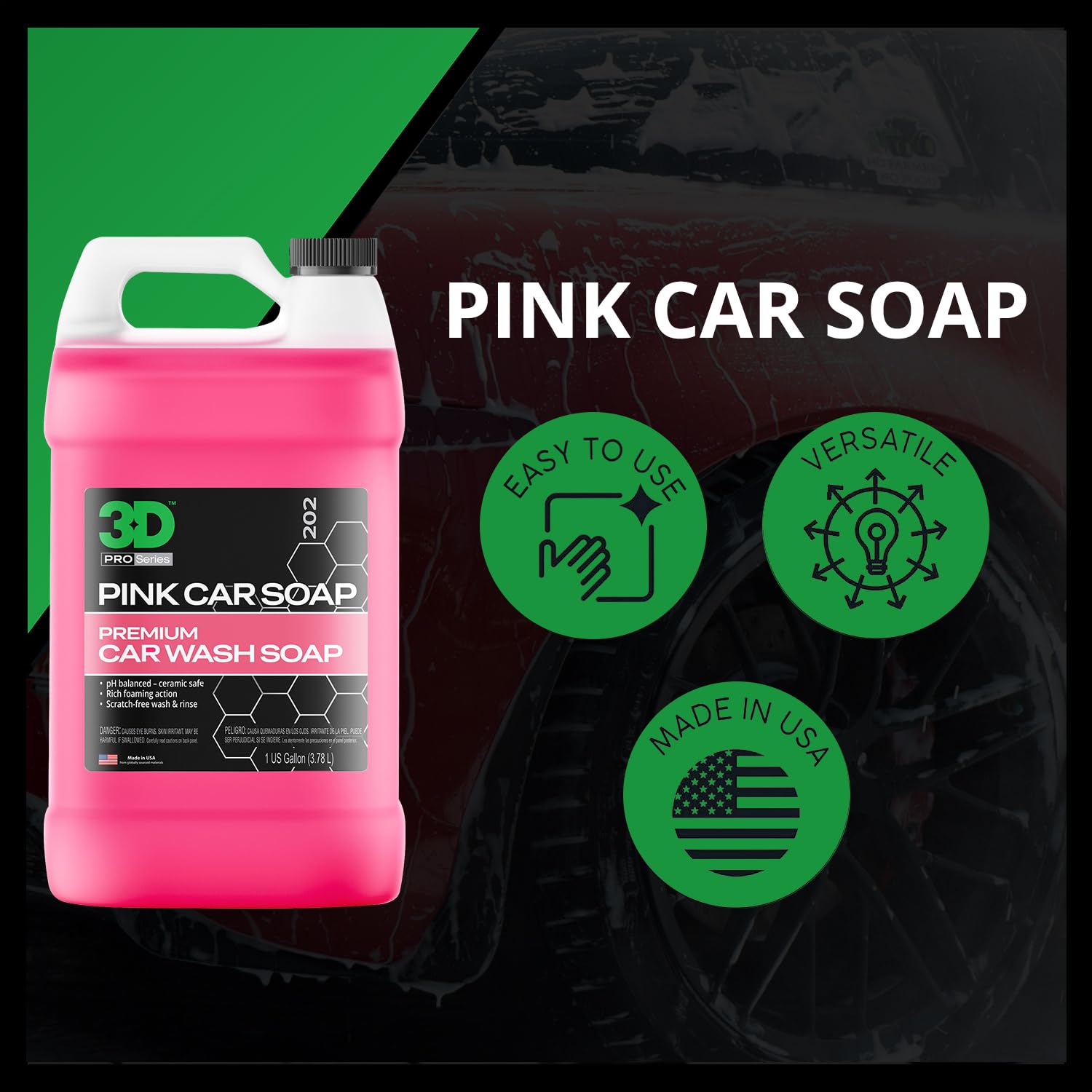 Owner washing car in driveway with 3D Pink for a salon-quality finish