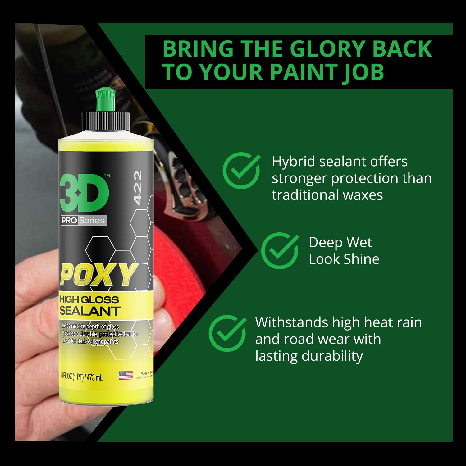 3D POXY being applied by hand applicator on car, brand gives easy user-friendly results