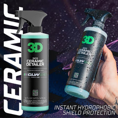 3D detailer being sprayed on car for quick, easy application benefit