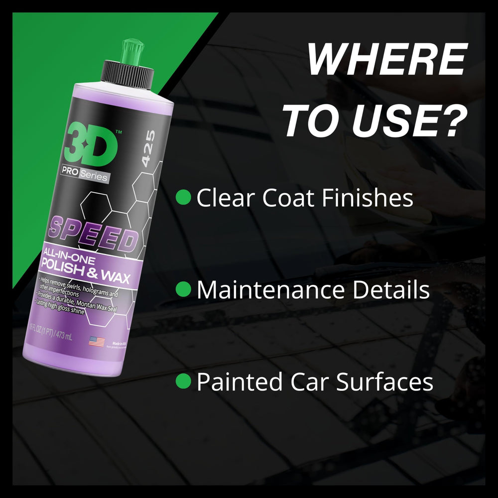 3D Speed detailing kit setup showing product paired with pads and towels for efficiency