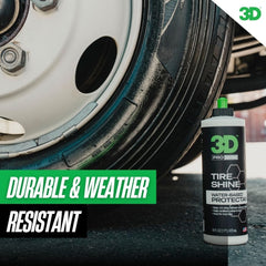 3D gel being applied to tire with applicator pad showing deep black restoration benefit
