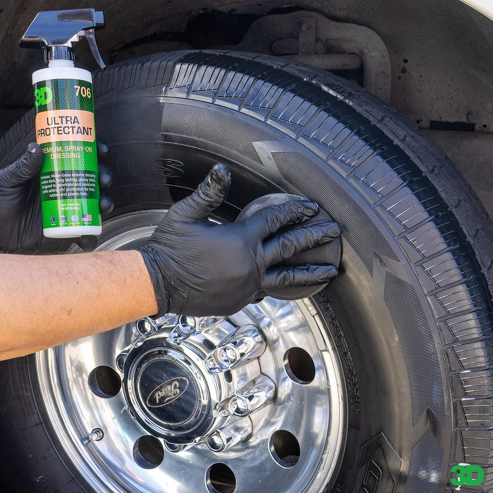 3D before and after tire comparison showing restored color and improved gloss