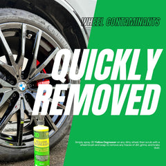 3D Yellow Degreaser cleaning a whitewall tire to restore bright contrast