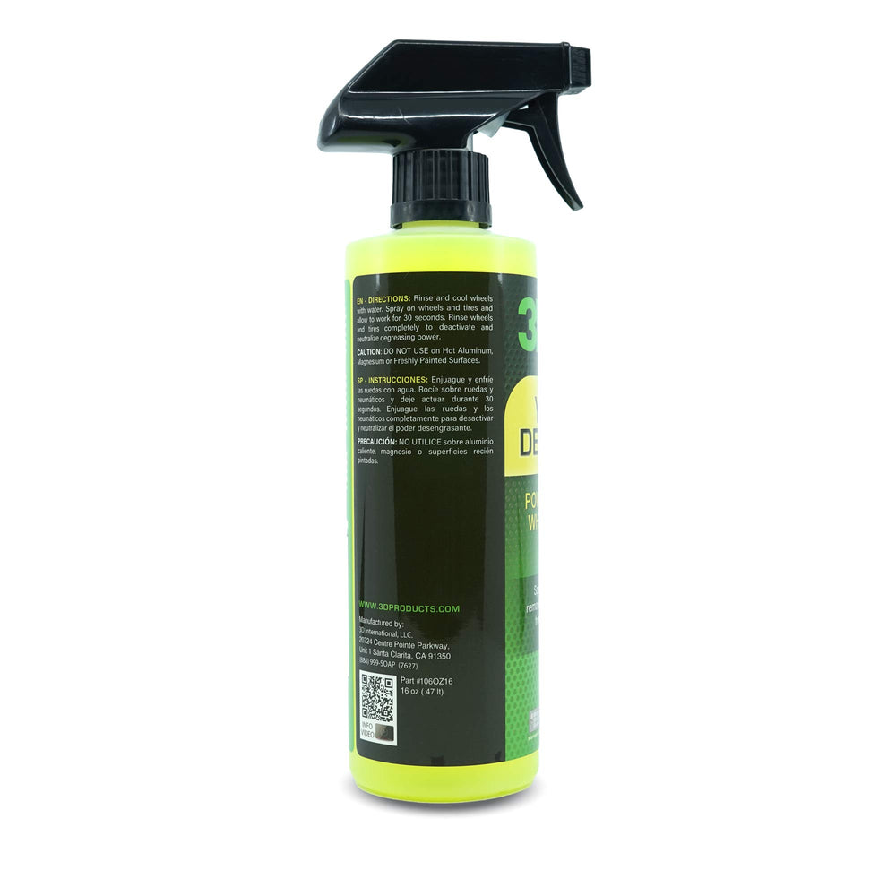 3D Yellow Degreaser spraying on a wheel to dissolve brake dust quickly