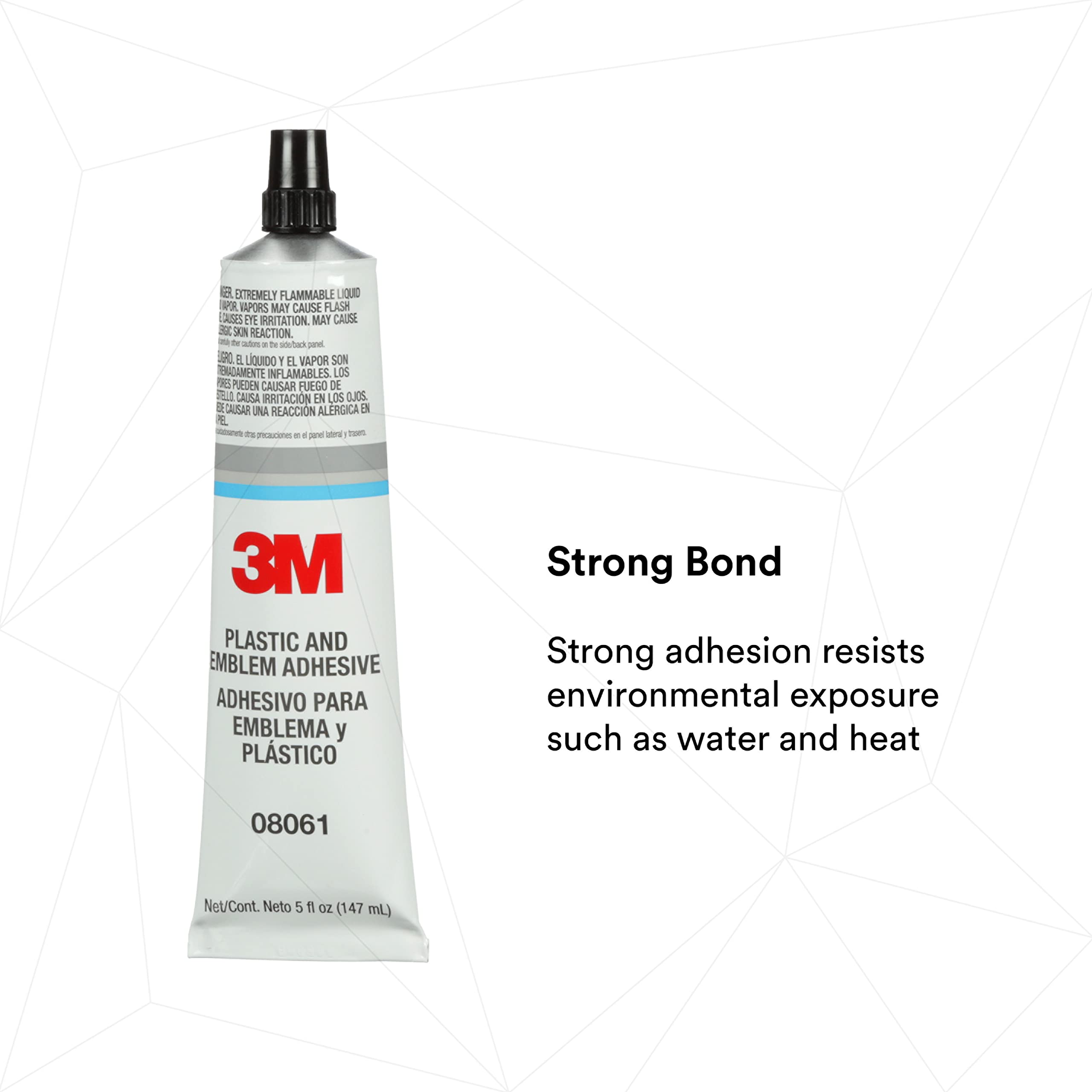 3M adhesive close-up drying clear on plastic for an invisible finish