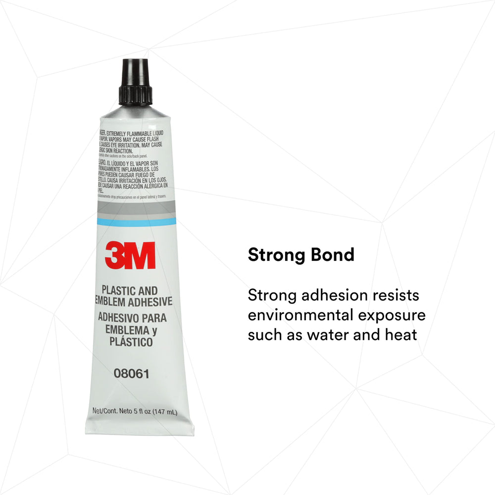 3M adhesive close-up drying clear on plastic for an invisible finish