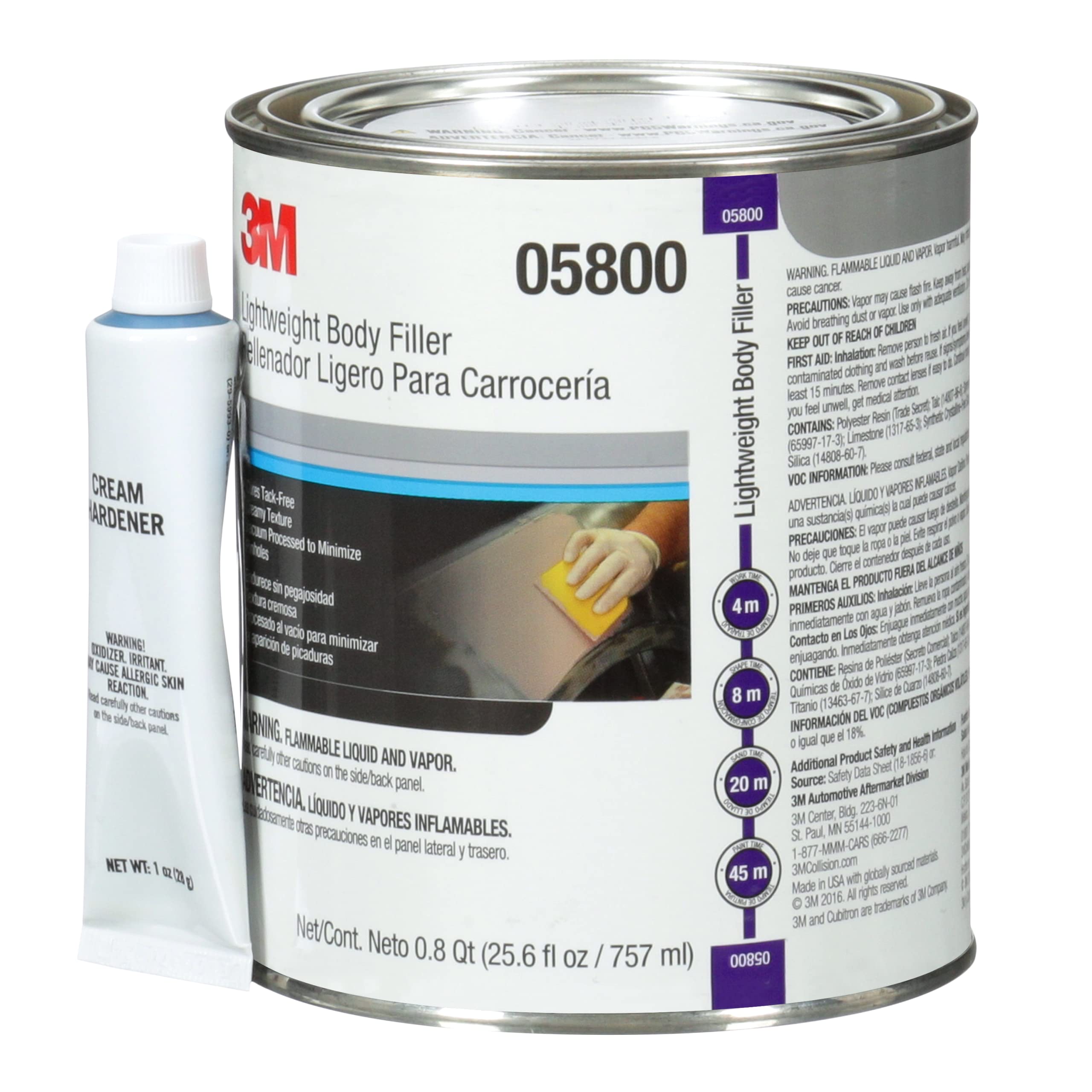 3M body filler 05800 quart beside common tool for scale and workshop-ready volume advantage