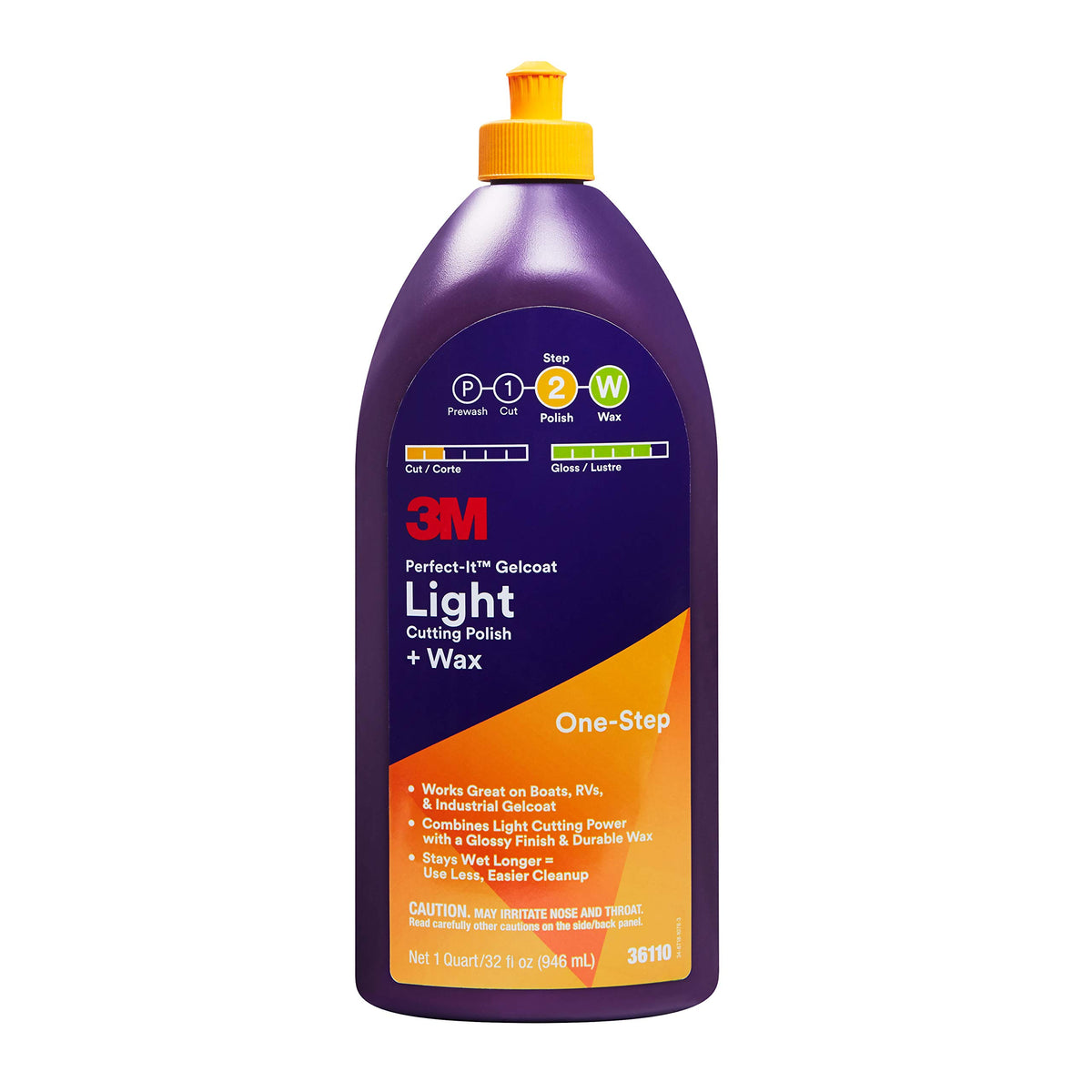 3M gelcoat polish quart bottle showing label and professional finish benefit