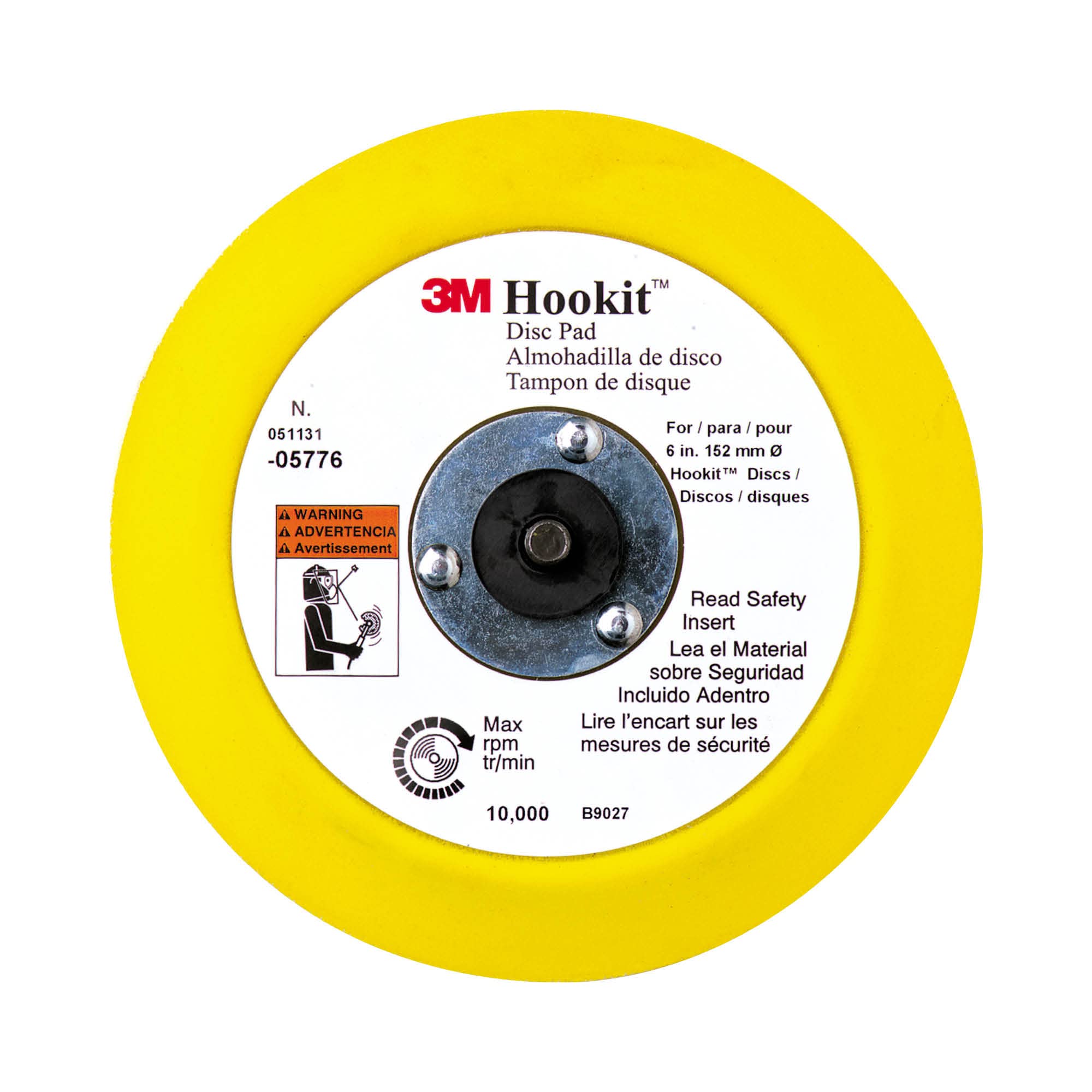 3M Hookit 6-inch pad front view showing mounting thread and even surface benefits