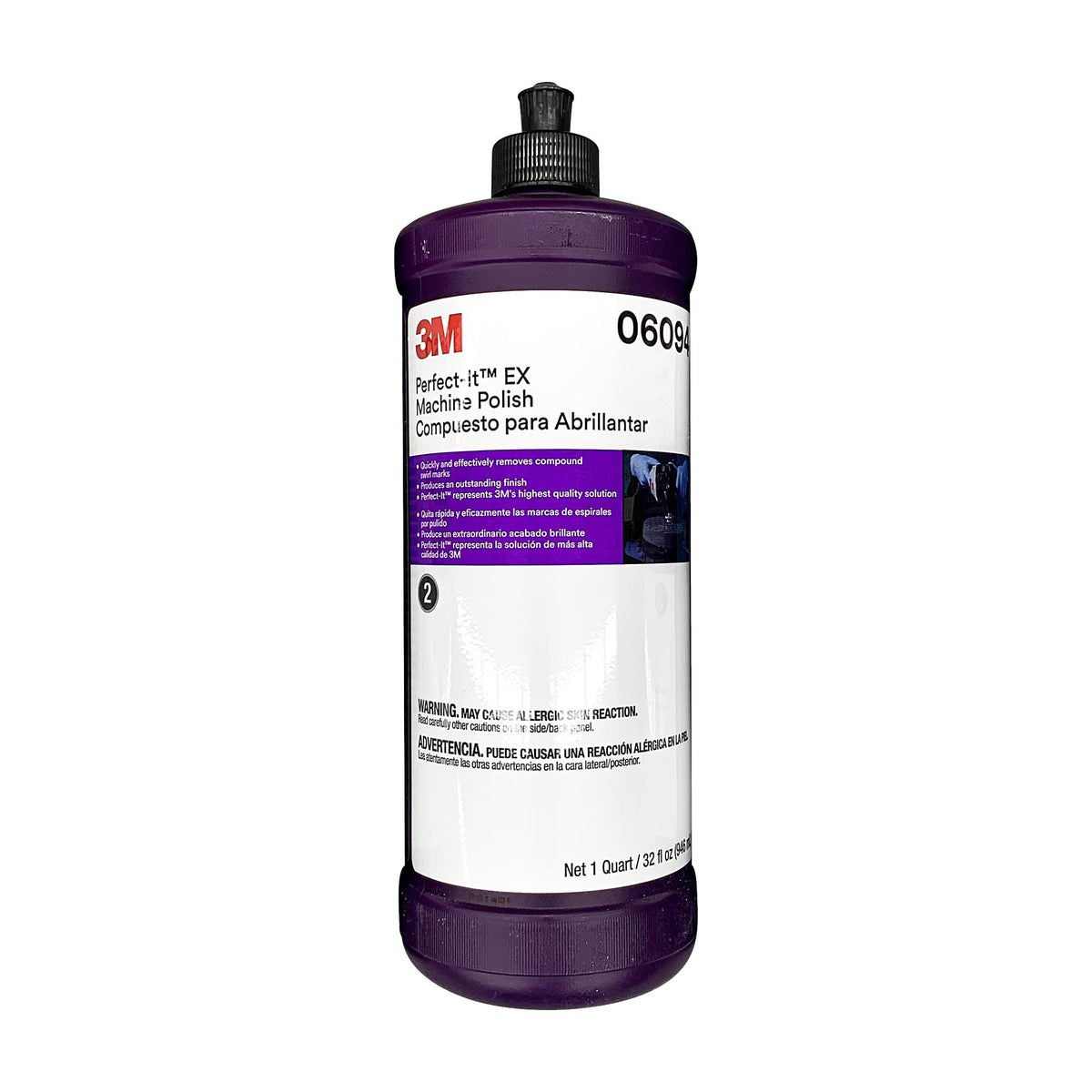 3M Perfect-It EX front view shows quart bottle and professional polish benefit