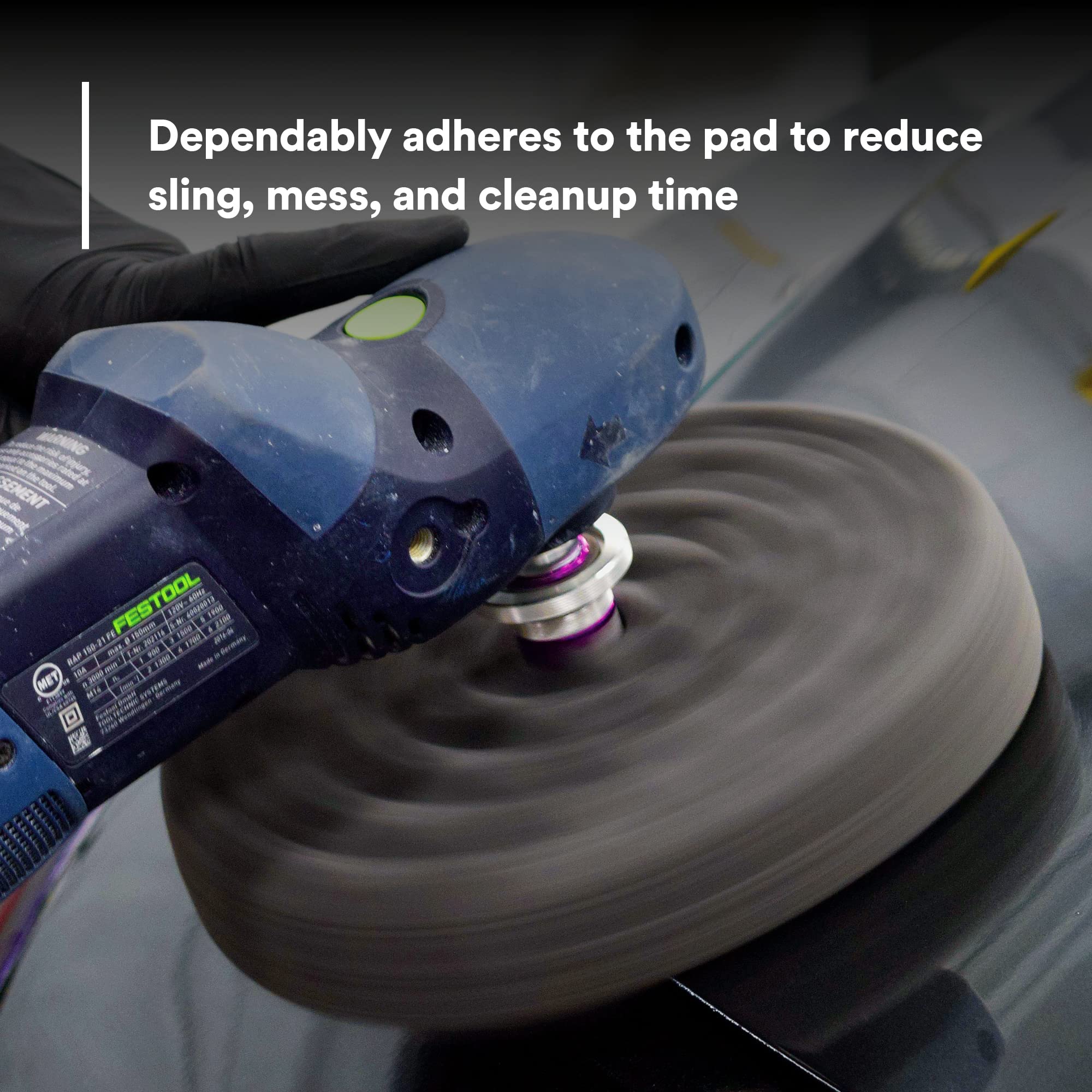 3M Perfect-It EX pad adhesion detail demonstrating reduced sling and cleaner work