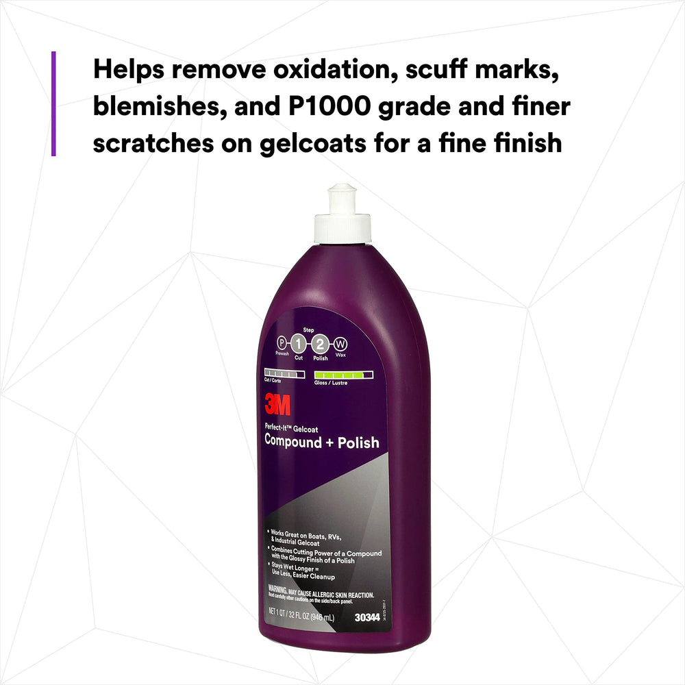 3M Perfect-It used on an RV side panel showing improved finish and reduced defects