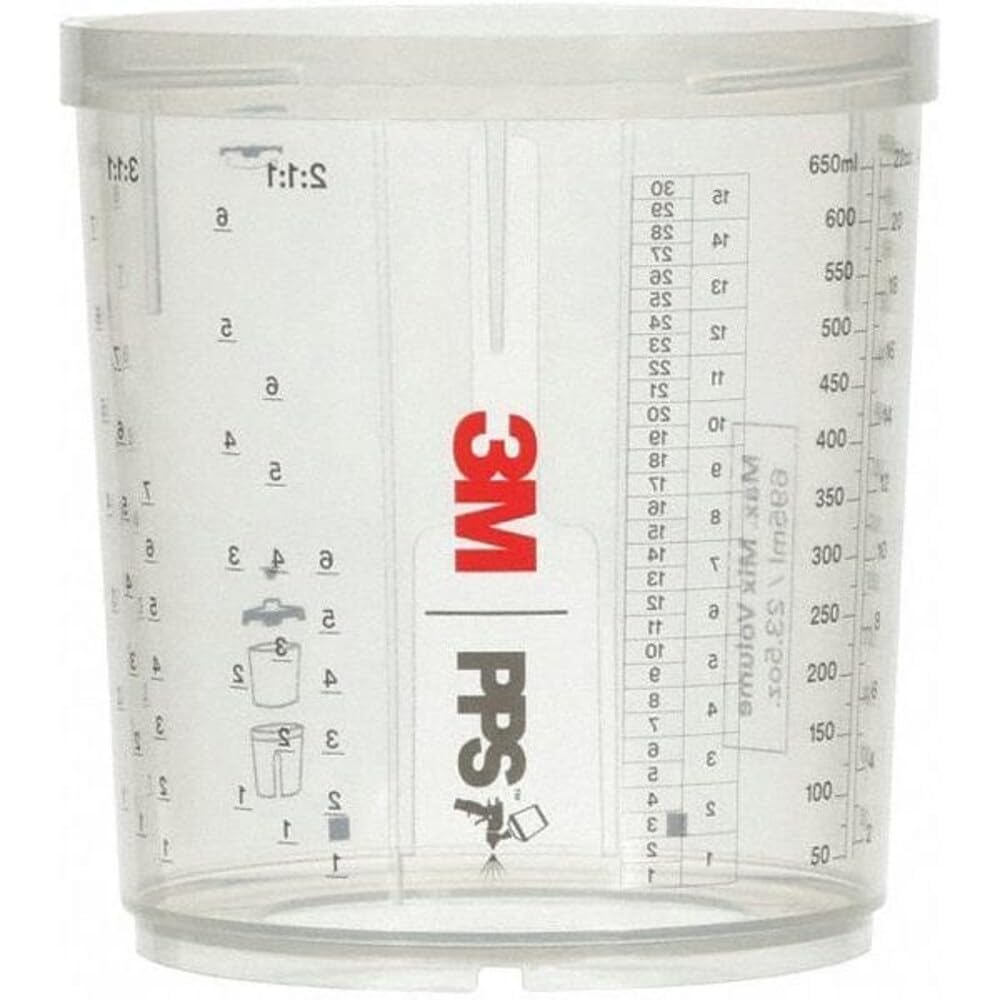 3M PPS 2.0 front view showing cup clarity and printed mixing ratios for faster prep