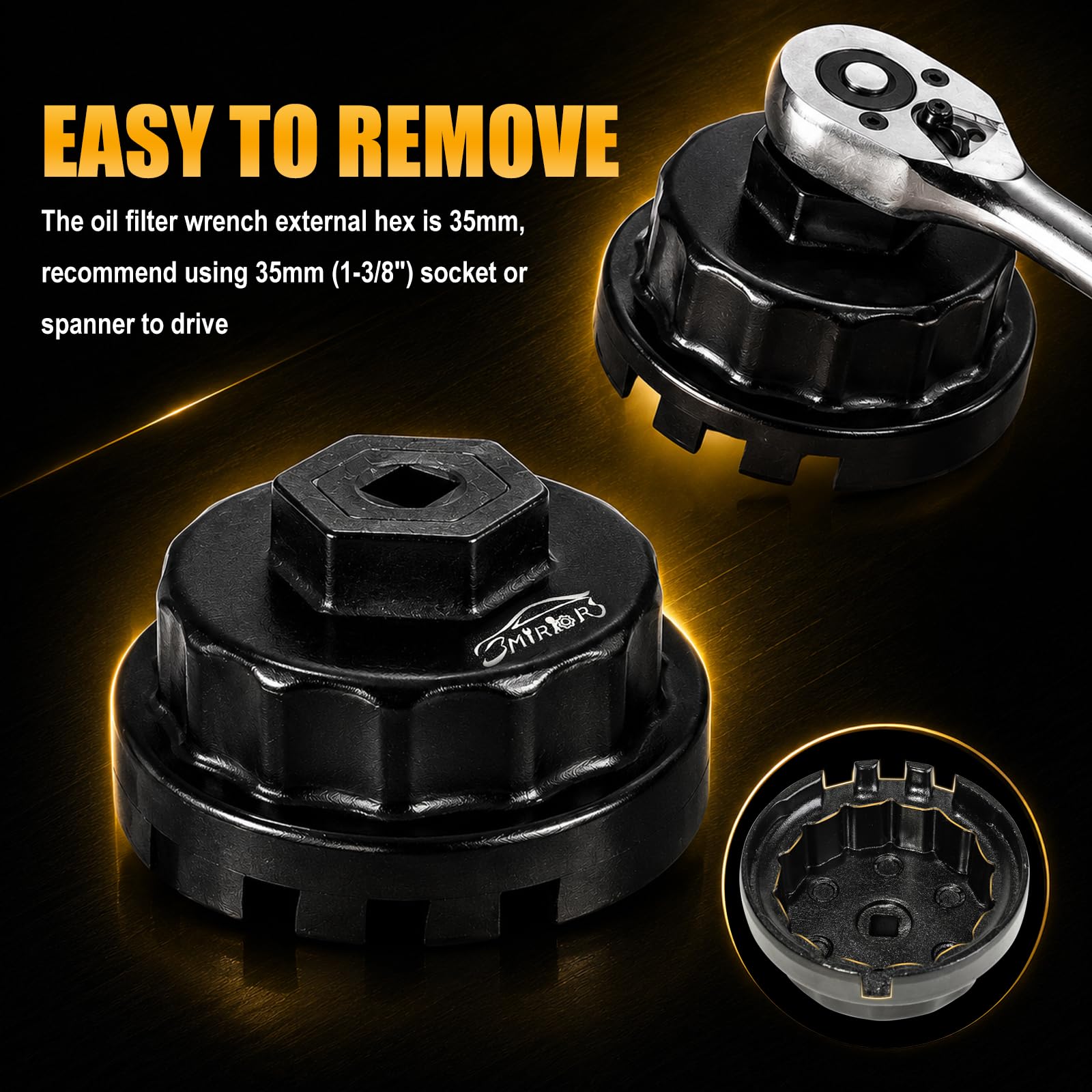 3mirrors wrench attached to a socket drive illustrating easy use with standard tools benefit