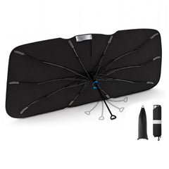 3W front view of deployed sun shade showing full windshield coverage and protection