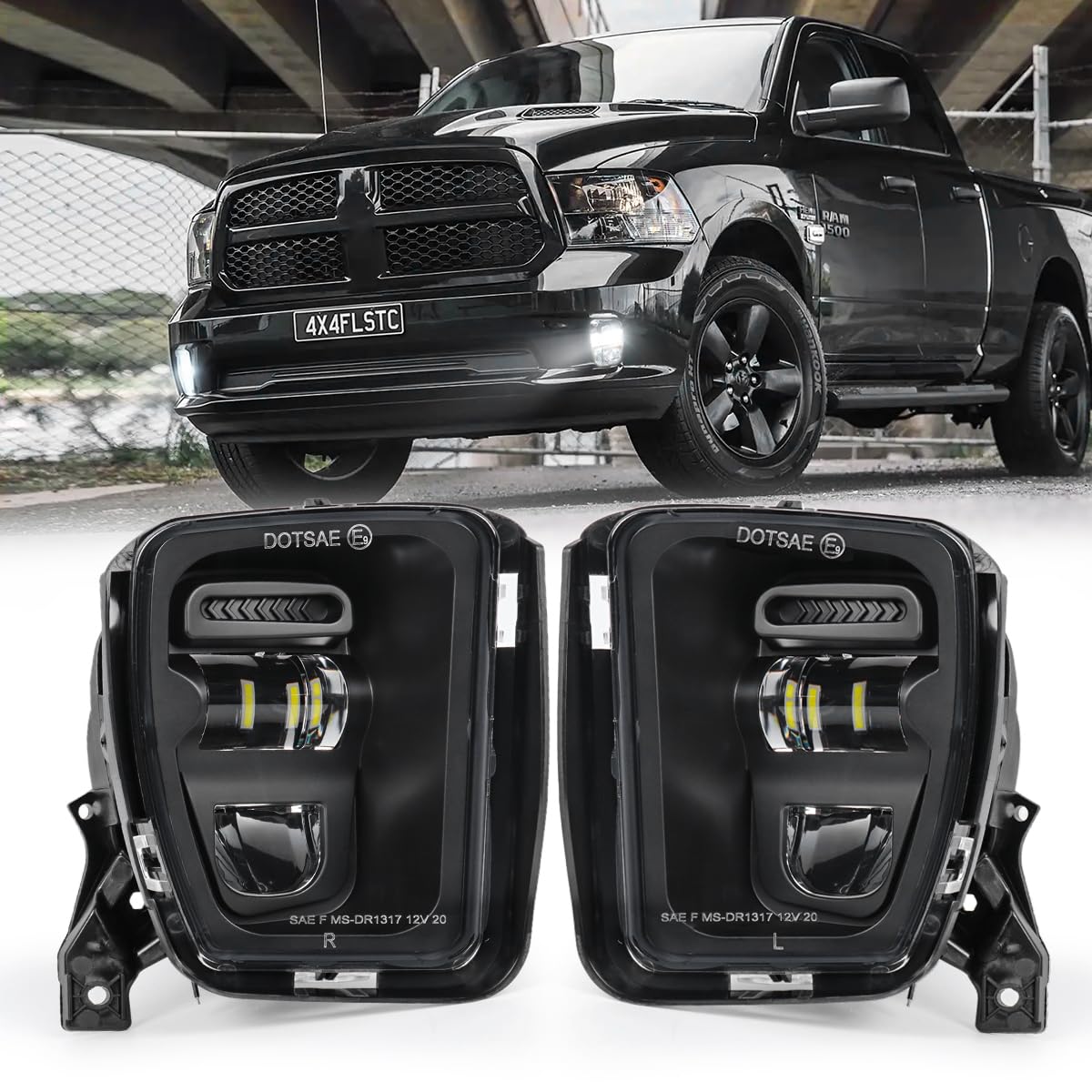 4X4FLSTC front view installed on Dodge Ram showing brighter road edge visibility