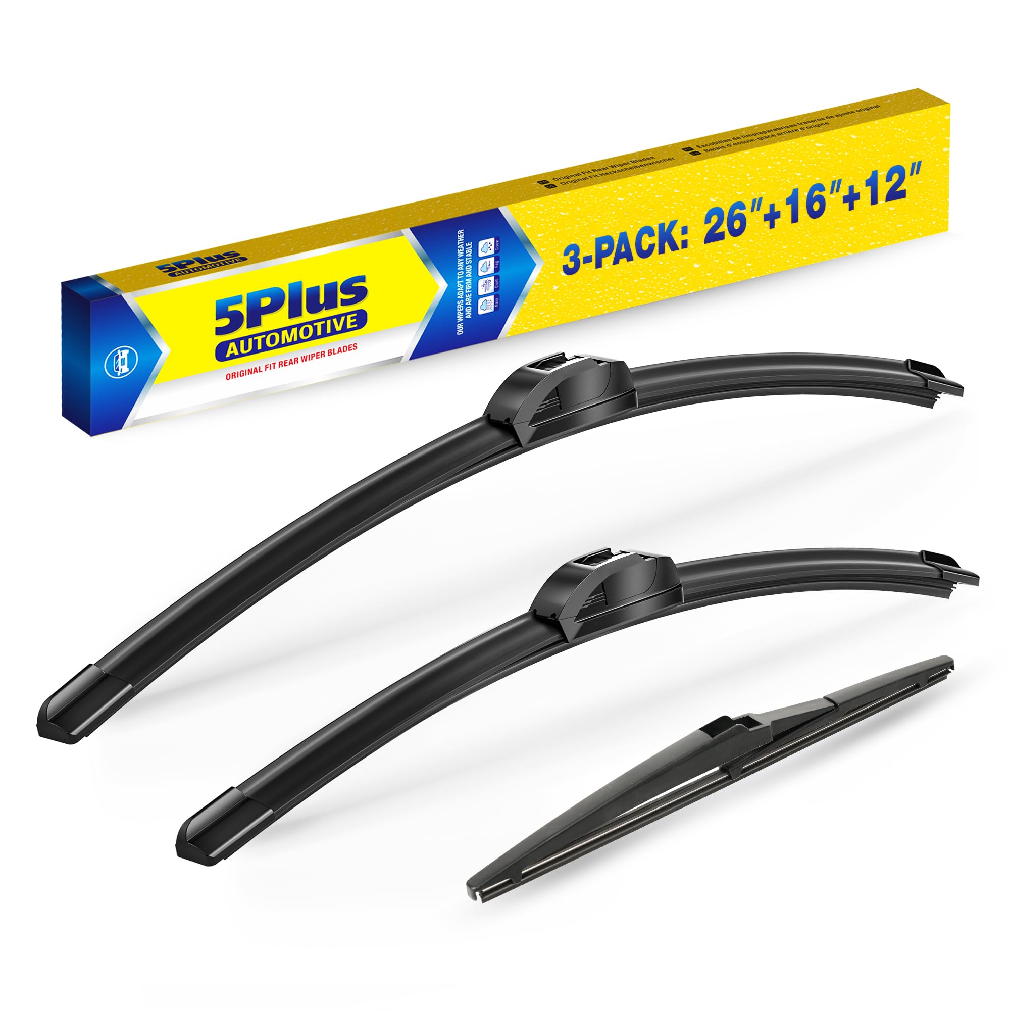 5 PLUS front packaging showing set of three blades and vehicle fit benefits