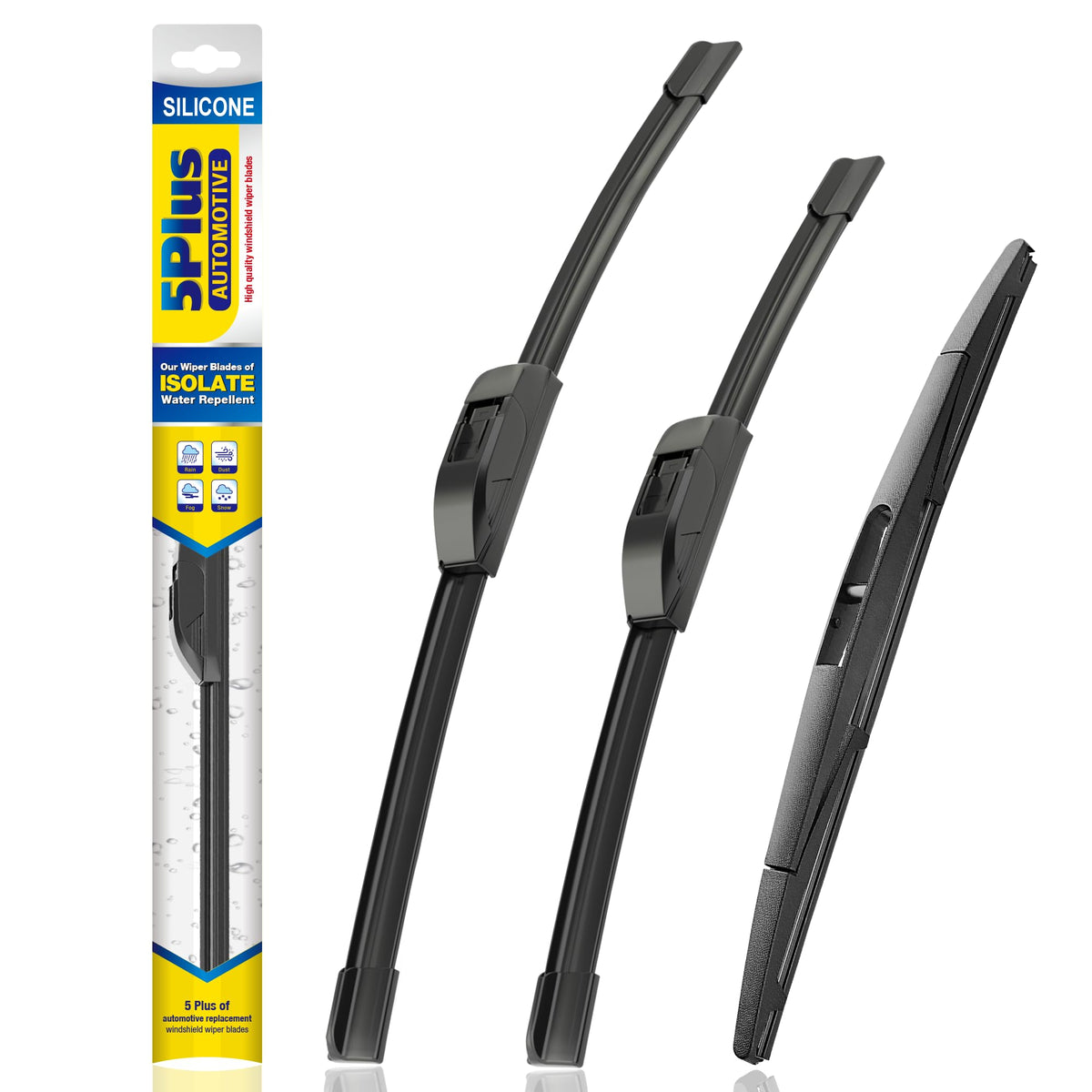 5 PLUS front packaging showing included three blades and fitment details for reassurance