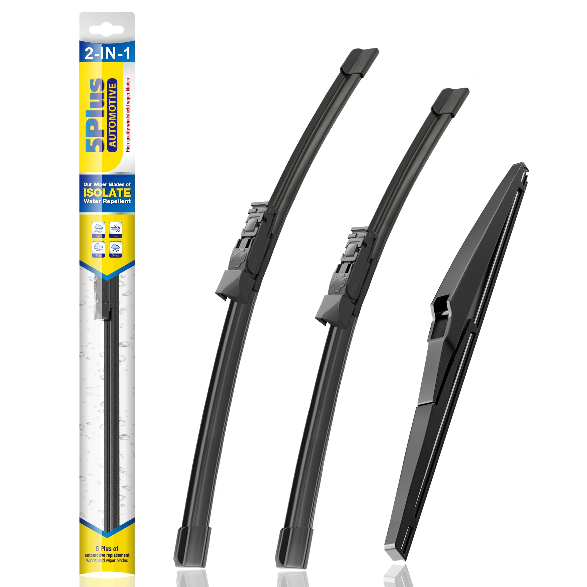 5 PLUS front view of three blades showing sizes and fit benefits