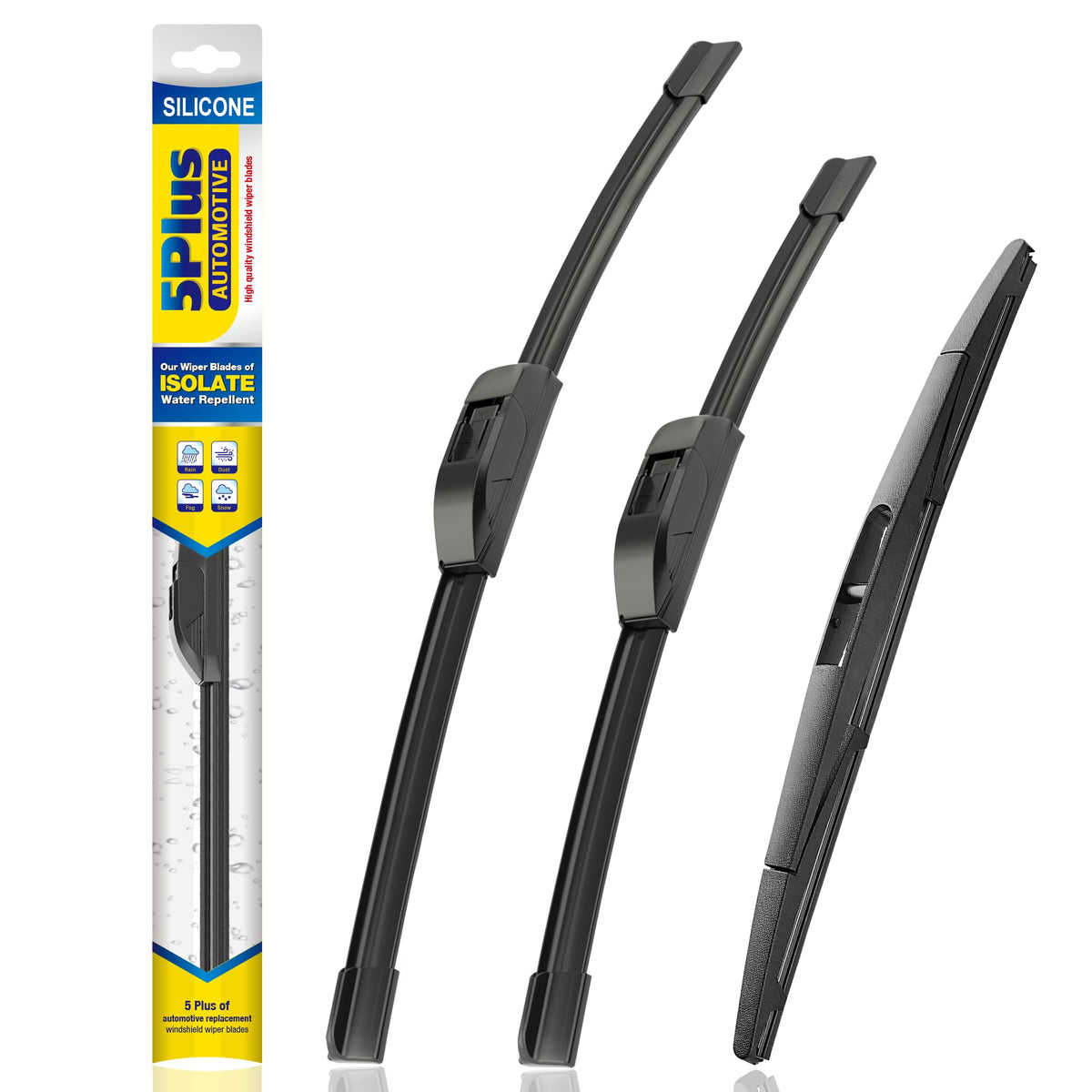 5 PLUS front packaging showing the three-blade kit and fitment benefit